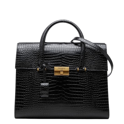 サンローラン ロゴ クロコ型押し ハンドバッグ ショルダーバッグ 2WAY ブラック レザー レディース SAINT LAURENT 【中古】
