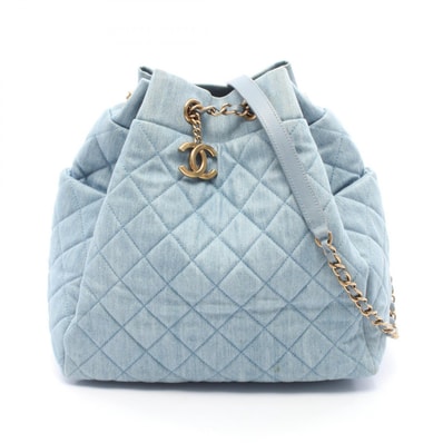 シャネル CHANEL マトラッセ ドローストリング ショルダーバッグ バッグ デニム レザー レディース ブルー系 【中古】
