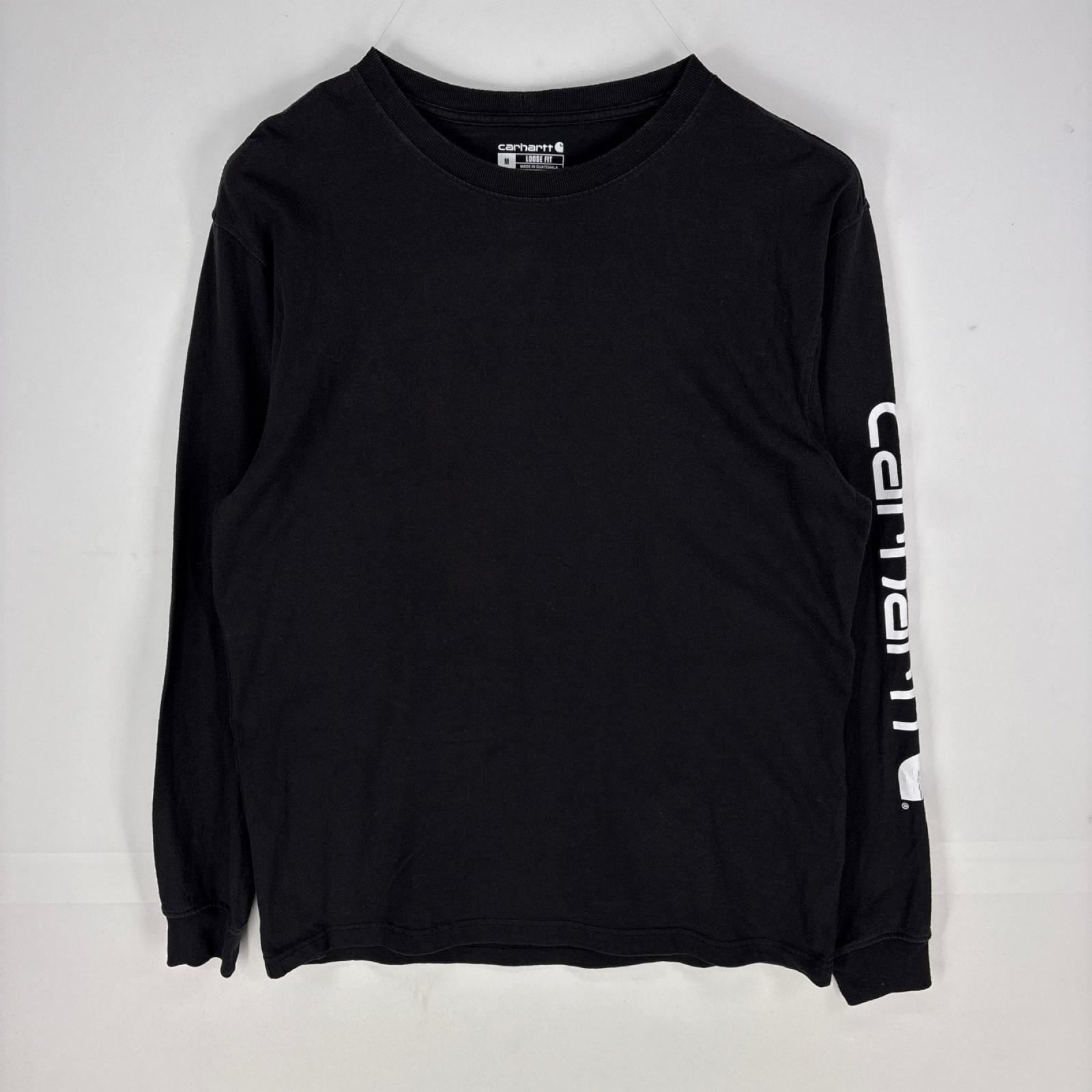 古着 カーハート Carhartt 長袖Tシャツ ロゴ ロングスリーブ ロンT クルーネック M  ブラック系 袖プリント メンズ