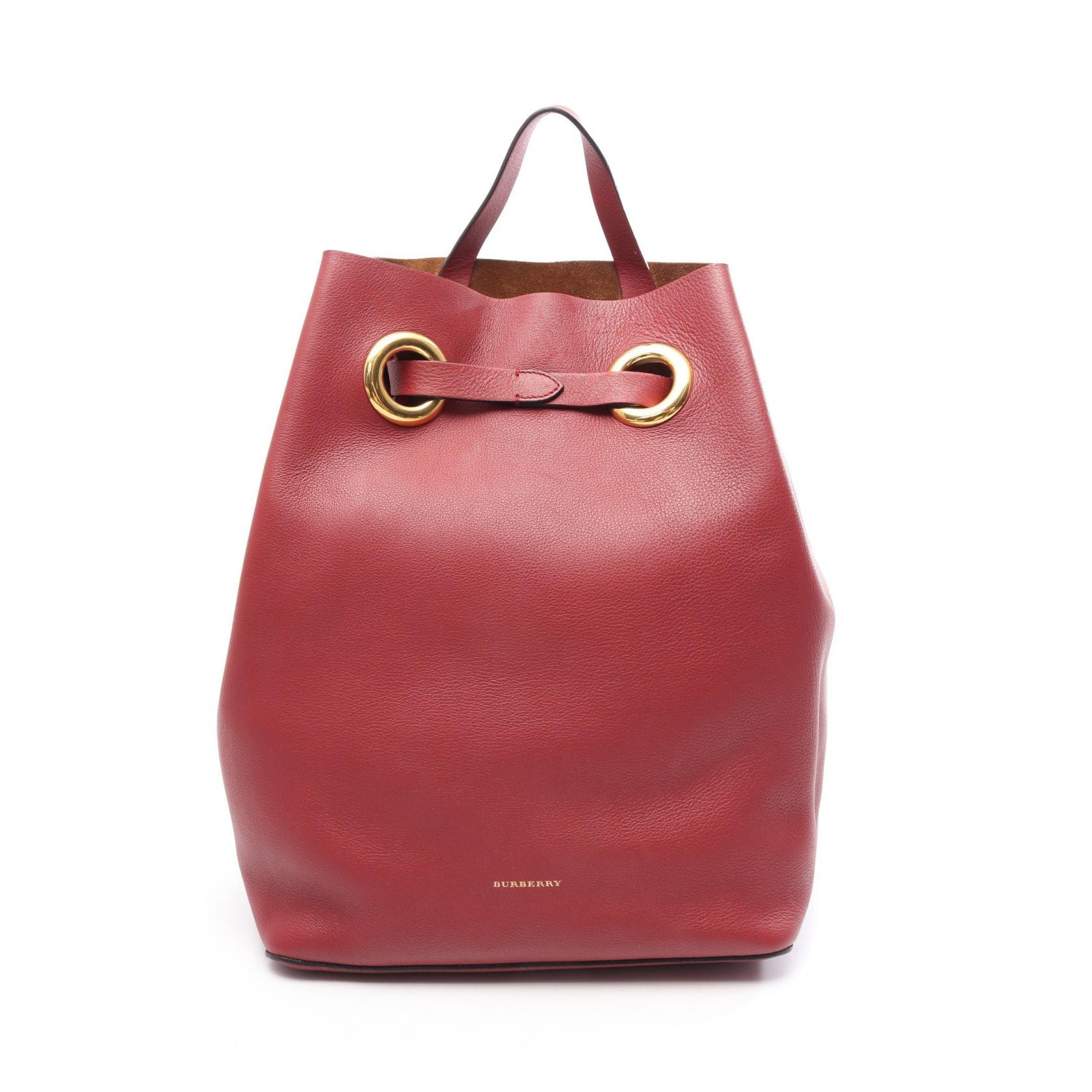 バーバリー BURBERRY ドローストリング リュックサック バックパック バッグ レザー レディース レッド系 【中古】