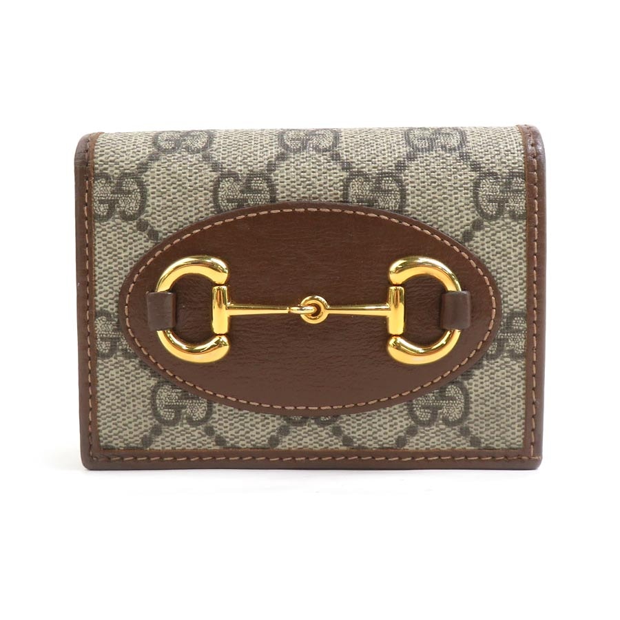 グッチ GUCCI 二つ折り財布 ホースビット GGスプリームキャンバス ブラウン 621887【中古】 h31430a