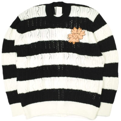 新品 tao COMME des GARCONS タオ コムデギャルソン 23SS 日本製 SHUN SUDO フラワー刺繍ボーダークルーネックニット TK-N022 S BLACK/WHITE セーター Tricot トリコ 定価64,900円 トップス