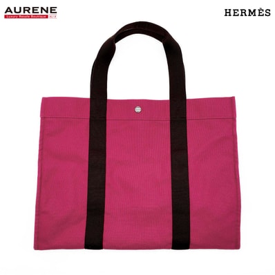 HERMES エルメス トートバッグ サックドプラージュGM ポーチあり キャンバス ピンク レディース 【中古】