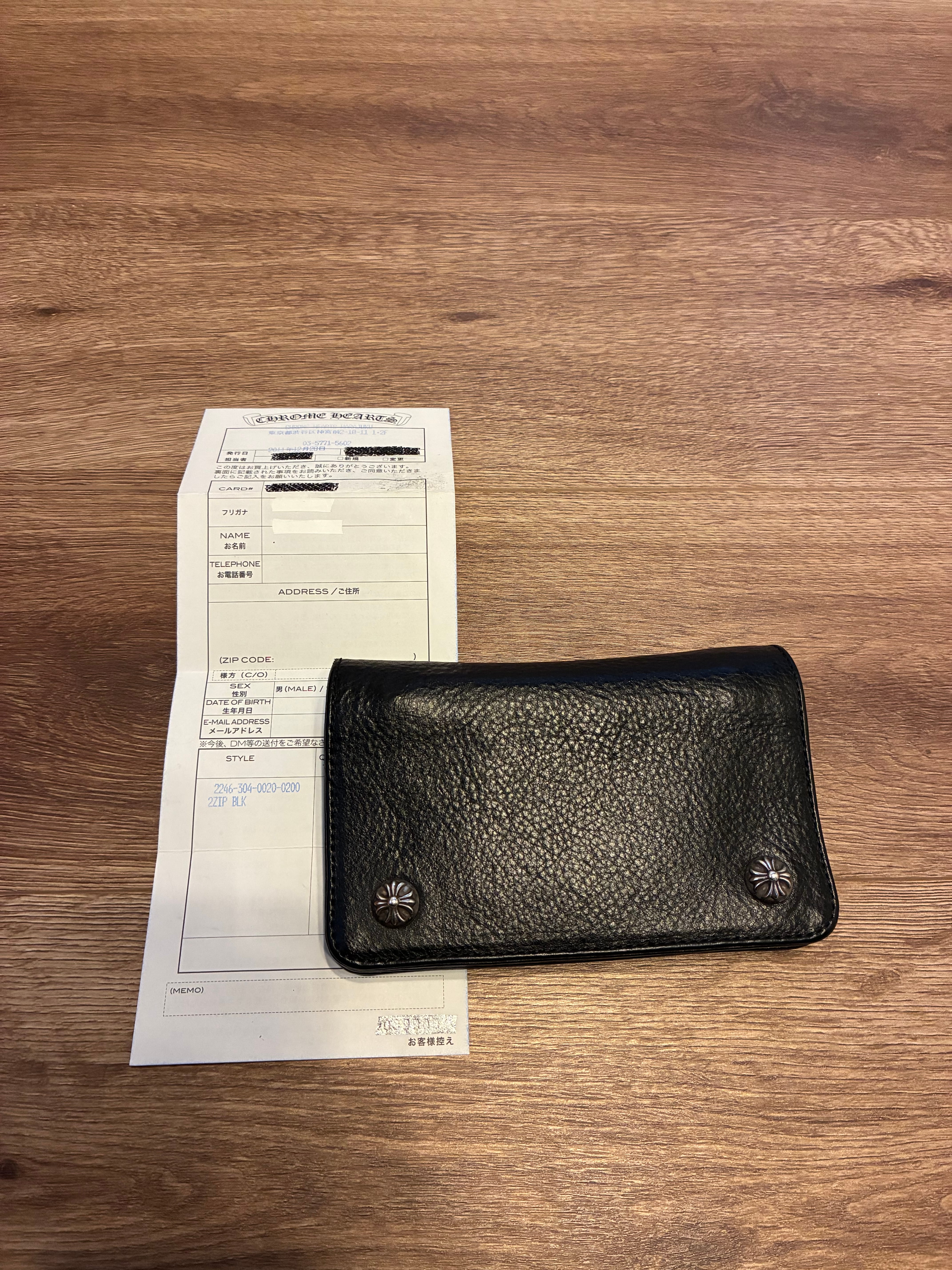 Chrome Hearts 2-Zip Wallet Cross Button Strap Black Leather "Black"