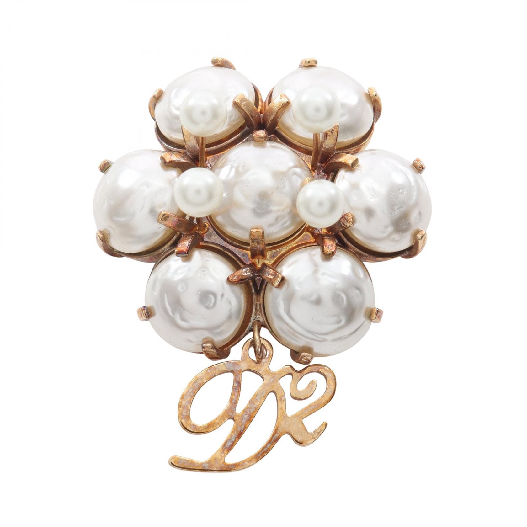 ディースクエアード DSQUARED2 ブローチ アクセサリー GP(ゴールドメッキ) フェイクパール レディース ホワイト系 / ゴールド系 【中古】