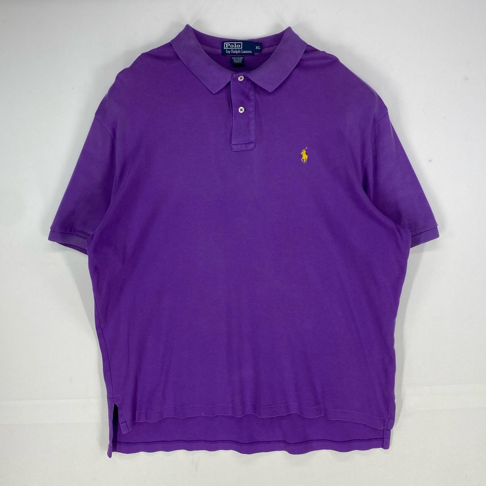 古着 ポロバイラルフローレン Polo by Ralph Lauren 半袖シャツ ワンポイント ロゴ刺繍 ポロシャツ XL  パープル系 メンズ