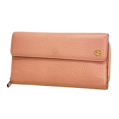 【6ib2858】グッチ 長財布 インターロッキングG 449397 レザー ピンク シャンパンゴールド金具【中古】レディース