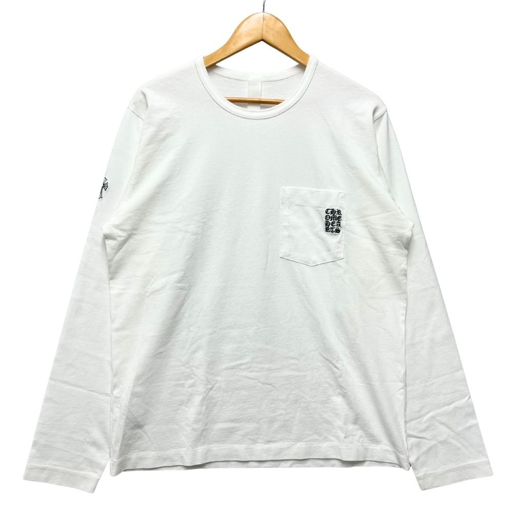 CHROME HEARTS クロムハーツ GRP Y NOT LIGHT WORK LS 刺繍 ポケット ロングTシャツ ホワイト サイズL 正規品 / 40619