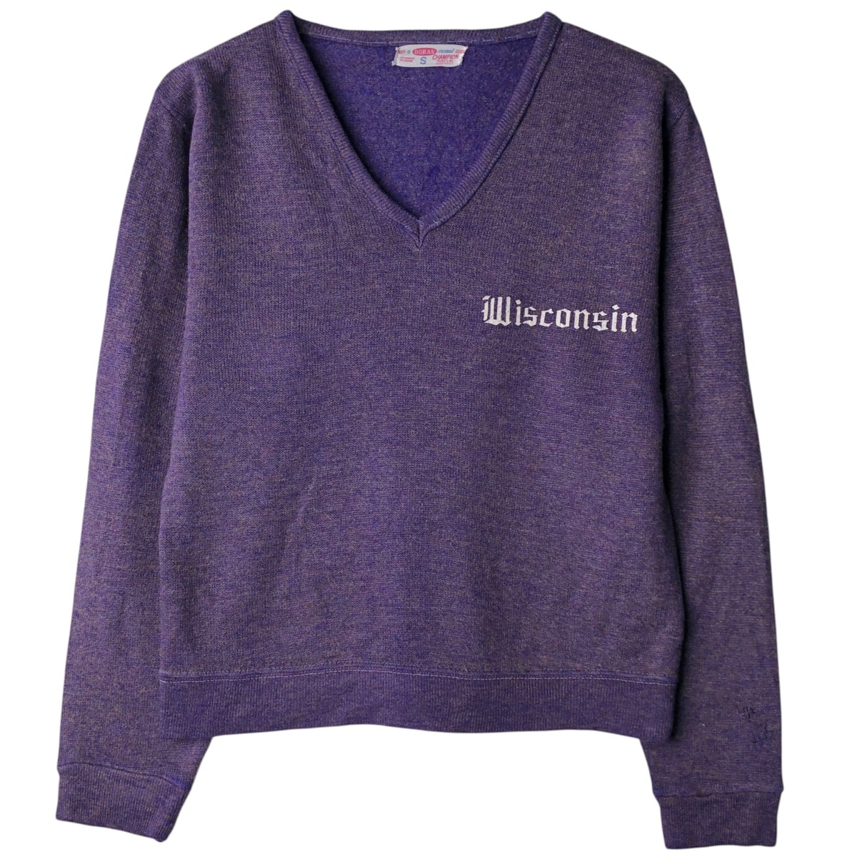 古着 60~70年代 チャンピオン Champion DORAN Vネック WISCONSIN ウィスコンシン大学 カレッジ レーヨン×アクリルニットセーター レディースS相当 ヴィンテージ/eaa616860