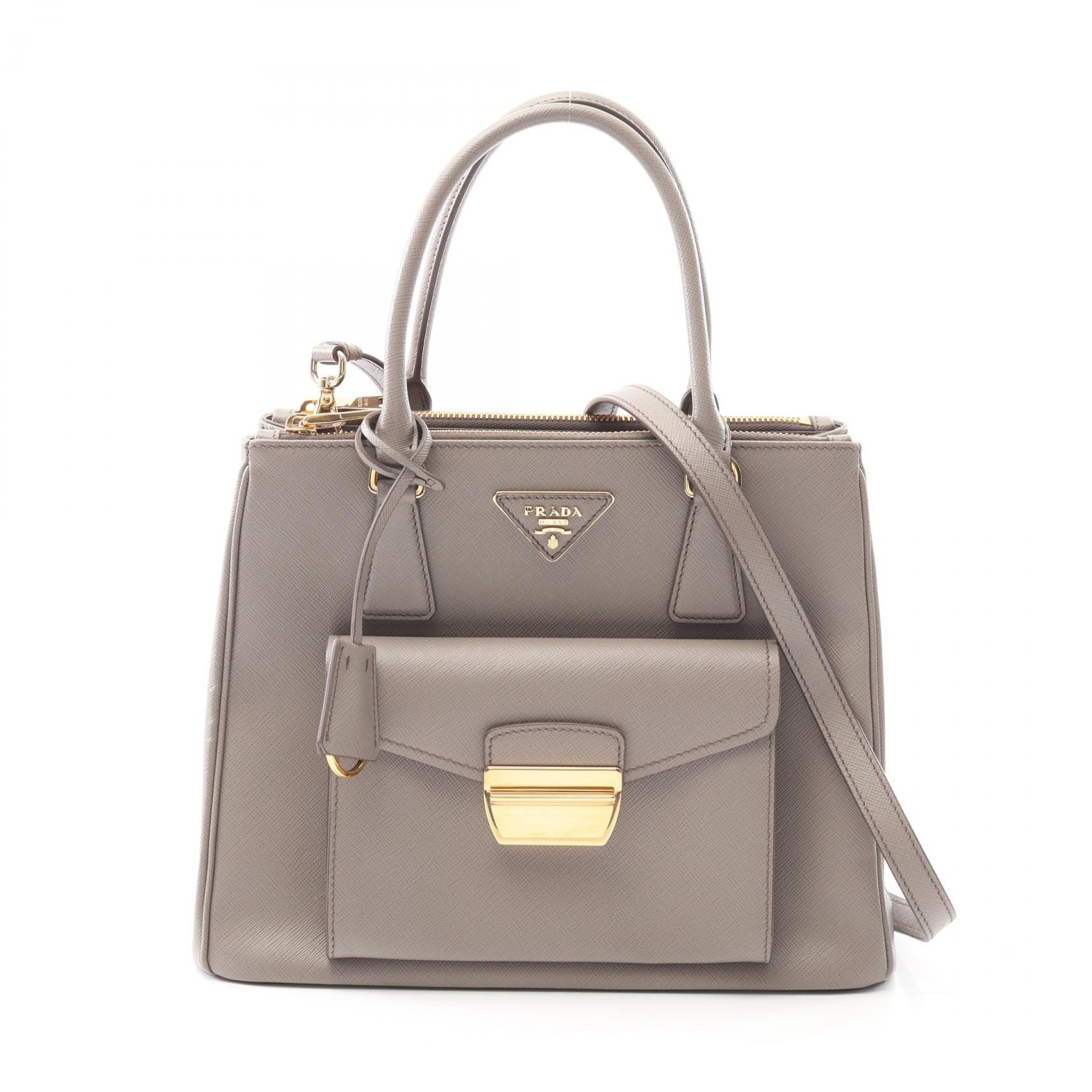 プラダ PRADA SAFFIANO LUX ハンドバッグ バッグ サフィアーノレザー レディース グレー系 1BA256 【中古】