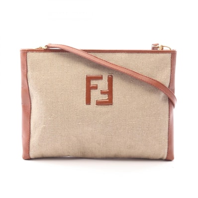 フェンディ FENDI FFロゴ ショルダーバッグ バッグ キャンバス レザー レディース ベージュ系 / ブラウン系 【中古】