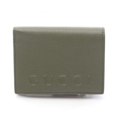 グッチ GUCCI ロゴ コインウォレット 日本限定 二つ折り財布 財布 レザー メンズ カーキ系 【中古】
