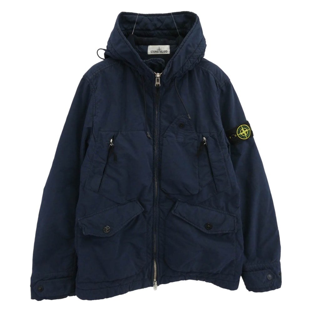 STONE ISLAND ストーンアイランド ジャケット 731540931 DAVID LIGHT TC WITH MICROPILE デヴィッド ライト ティーシー ウィズ 袖ロゴワッペン マイクロパイル 中綿 ジャケット ネイビー系 S【中古】