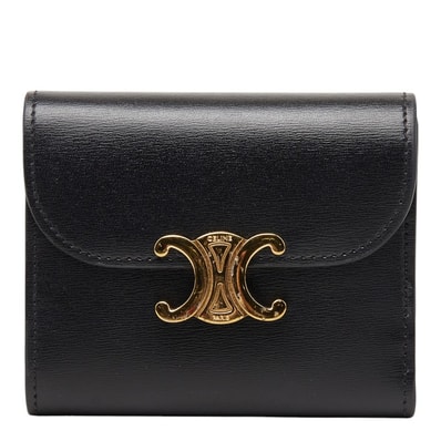 セリーヌ トリオンフ コンパクトウォレット 三つ折り財布 ブラック レザー レディース CELINE 【中古】