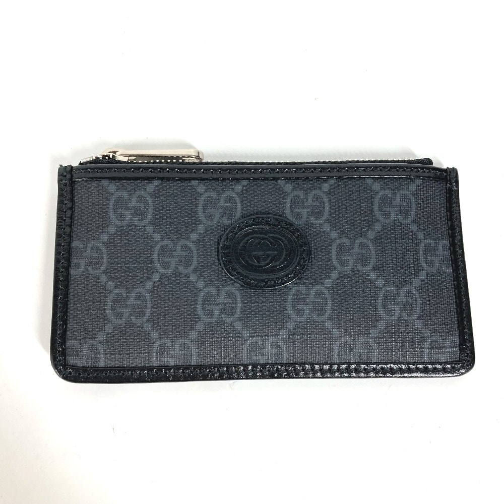 グッチ GUCCI インターロッキングG カードケース 697717 GGスプリーム フラグメントケース 財布 小銭入れ コインケース PVC/レザー ブラック 美品