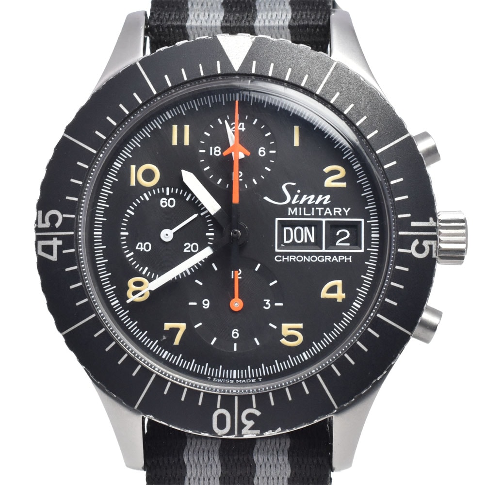 ジン Sinn 156.B ミリタリー クロノグラフ ブラック 自動巻き メンズ 良品 箱・保証書付き 腕時計 K#148239