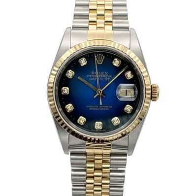 ROLEX ロレックス デイトジャスト 10Pダイヤ ブルーグラデーション P番 腕時計 16233G ステンレス イエローゴールド シルバー ゴールド ブルー メンズ【中古】