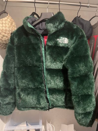 Supreme x The North Face Faux Fur Nuptse Jacket "Green"