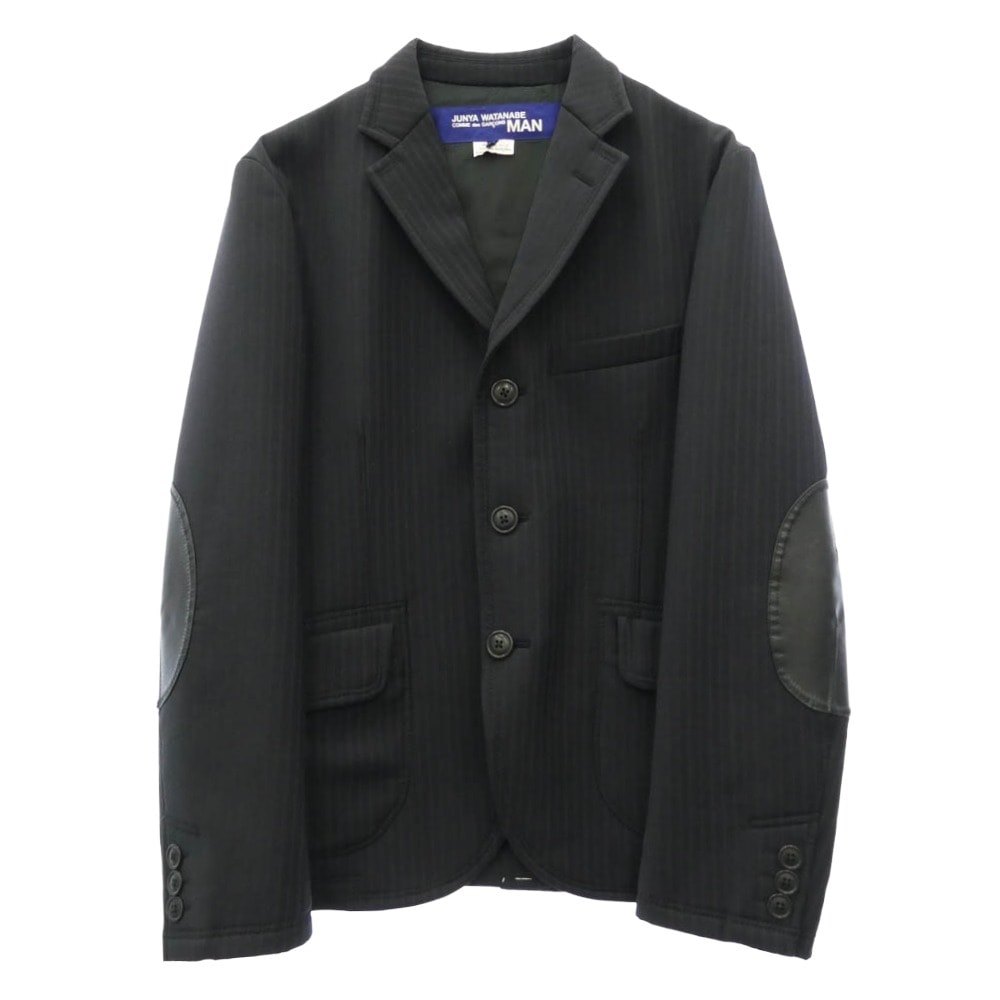JUNYA WATANABE COMME des GARCONS MAN ジュンヤワタナベコムデギャルソンマン 16AW WR-J002 エステル ウール ストライプ ボンディング エルボーパッチ  3B テーラードジャケット ブラック系 S【中古】