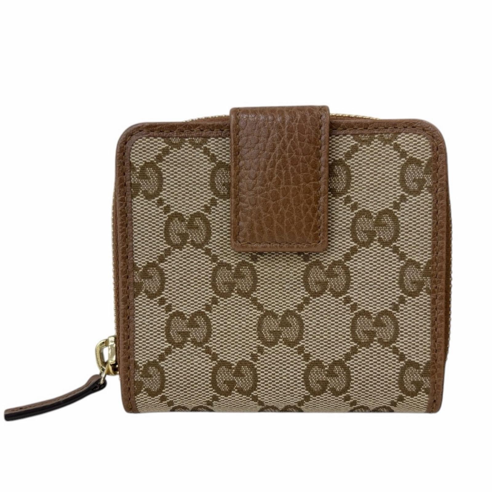GUCCI GG Canvas Compact Zip Wallet "Beige/Brown"