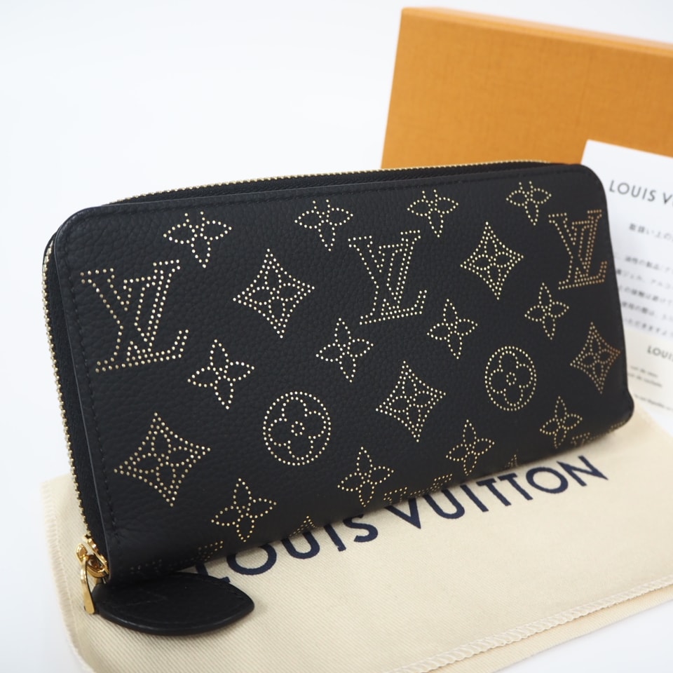 美品 LOUIS VUITTON ルイ・ヴィトン マヒナ ジッピーウォレット ノワール M82645 長財布 ブラック ゴールド カーフレザー レディース