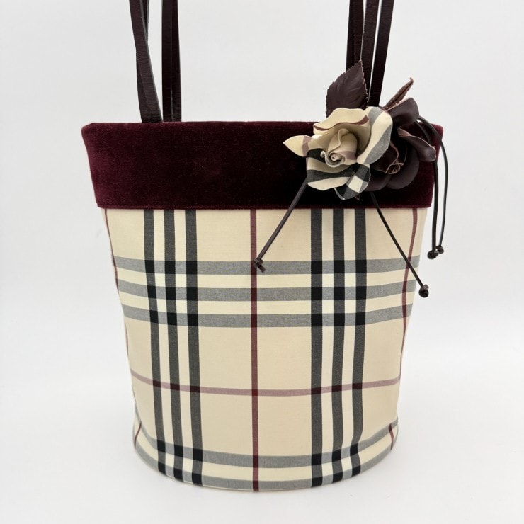 BURBERRY(バーバリー)ヴィンテージ ノバチェック トートバッグ ハンドバッグ ベージュ系 キャンバス レザー フラワーモチーフ レディース