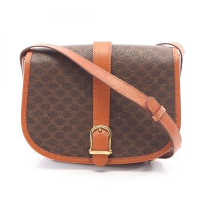 セリーヌ CELINE マカダム ショルダーバッグ バッグ PVCコーティングキャンバス レザー レディース ブラウン系 【中古】