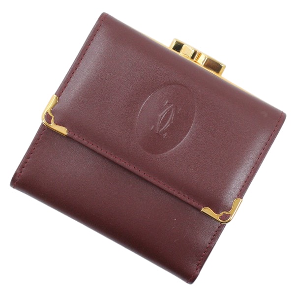 【新品・未使用】カルティエ 財布 がま口 三つ折り財布 マストライン ボルドー カーフレザー Cartier レディース 本革 ウォレット ガマ口 コインケース ブランド ギフト プレゼント