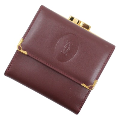 【新品・未使用】カルティエ 財布 がま口 三つ折り財布 マストライン ボルドー カーフレザー Cartier レディース 本革 ウォレット ガマ口 コインケース ブランド ギフト プレゼント