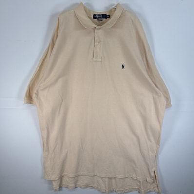 古着 90's/90年代 ポロバイラルフローレン Polo by Ralph Lauren 鹿の子 半袖 ポロシャツ ロゴ 刺繍 2ボタン USA製 14041 イエロー系 無地 メンズ
