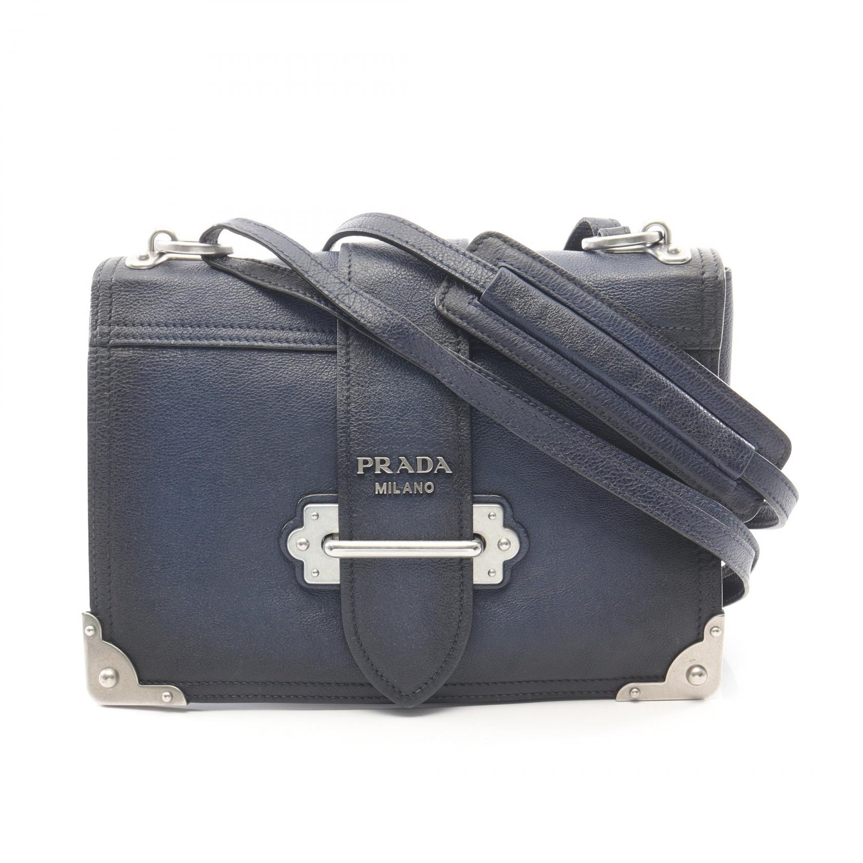 プラダ PRADA カイエ 2WAY ショルダーバッグ バッグ レザー レディース ネイビー系 【中古】