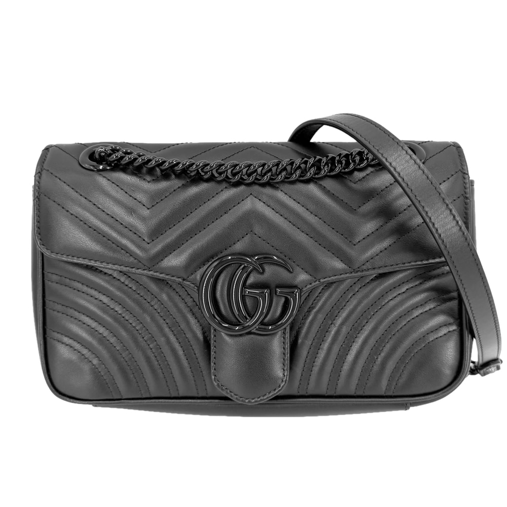 GUCCI グッチ ショルダーバッグ GGマーモント キルティング 肩掛け 斜め掛け 443497 レザー ブラック 黒 ブラック×シルバー金具 レディース【中古品】