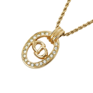 ディオール ロゴ ネックレス ゴールド メッキ ラインストーン レディース Dior 【中古】