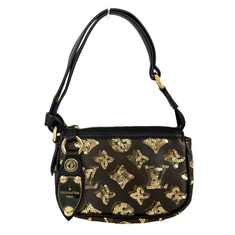 LOUIS VUITTON ルイヴィトン ハンドバッグ モノグラムエクリプス スパンコール ミニポシェットアクセソワール ミニバッグ M60125 PVC レザー スパンコール ブラウン 茶 ブラック 黒 ゴールド金具 レディース【中古品】