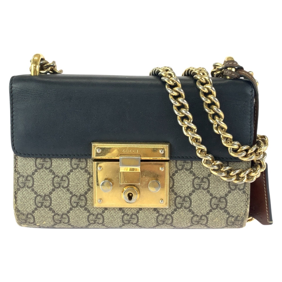 GUCCI グッチ パドロック ベージュ ブラック ゴールド金具 GGスプリームキャンバス レザー/ チェーンショルダーバッグ Y601392 【中古】