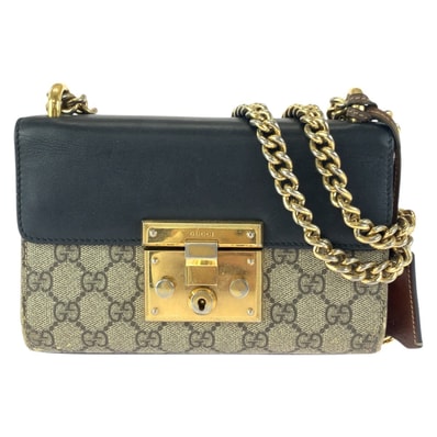 GUCCI グッチ パドロック ベージュ ブラック ゴールド金具 GGスプリームキャンバス レザー/ チェーンショルダーバッグ Y601392 【中古】