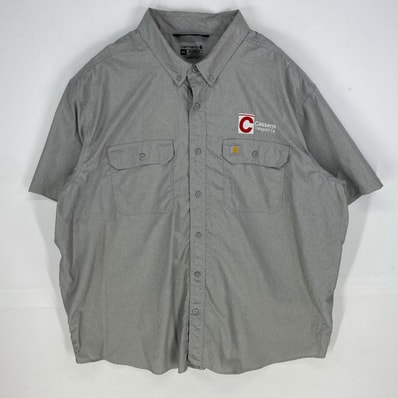 古着 カーハート Carhartt 半袖シャツ ボタンダウン ワンポイントロゴ 企業ロゴ 大きいサイズ ショートスリーブ 3XL グレー系 メンズ