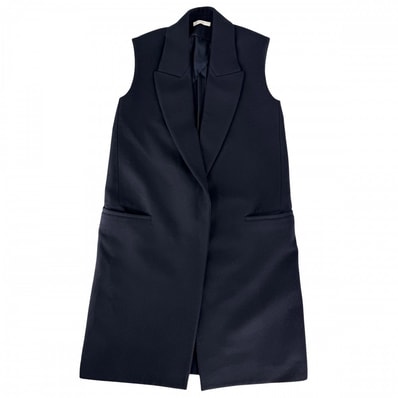 CELINE セリーヌ アウター アウター ジレ ロングベスト 服 アパレル 36 ネイビー 紺 ウール レディース 秋 冬 美品【中古品】