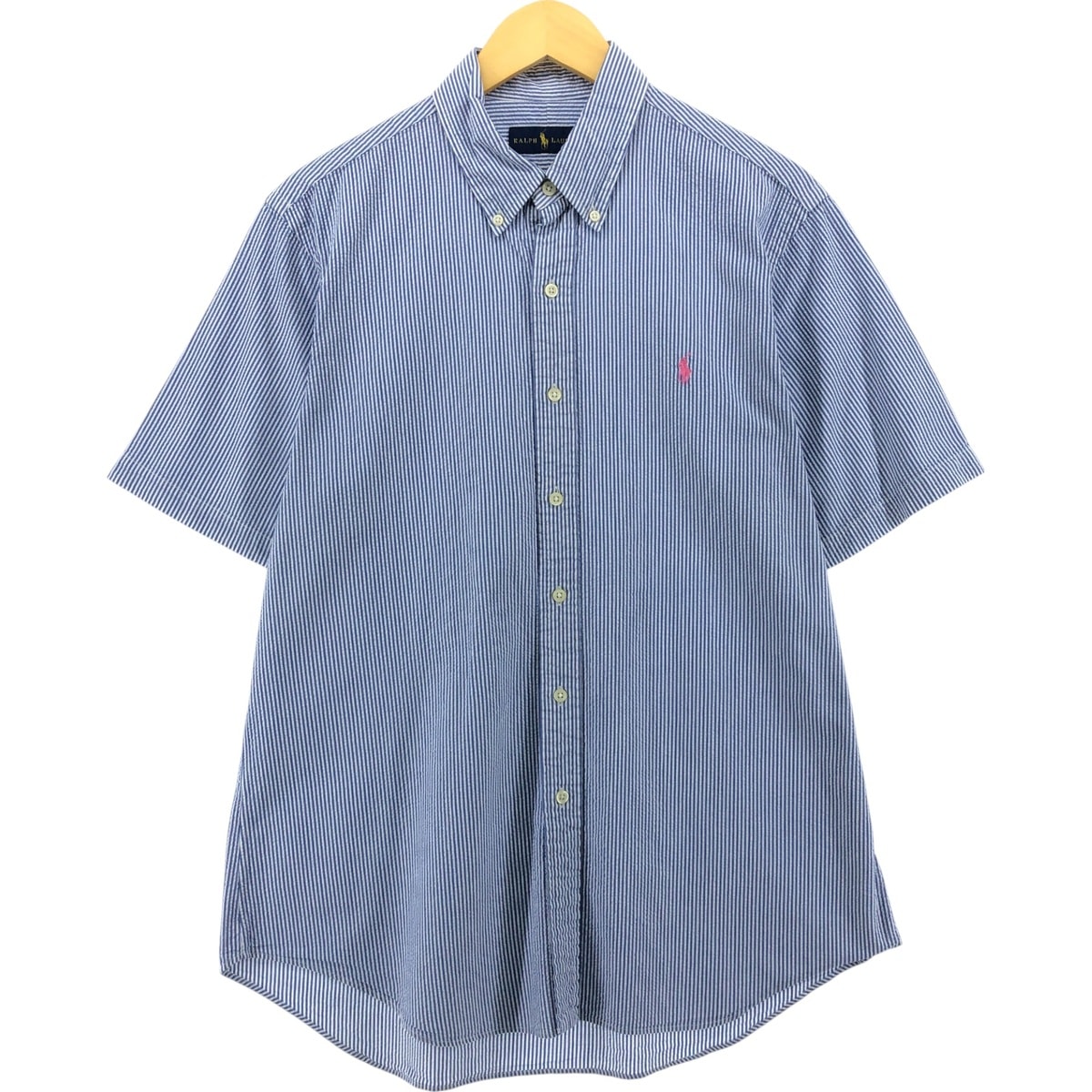 古着 ラルフローレン Ralph Lauren RALPH LAUREN シアサッカー 半袖 ボタンダウン ストライプシャツ メンズL相当/eaa562958