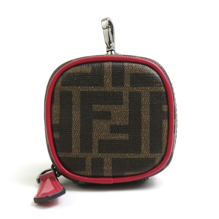 フェンディ FENDI イヤフォンケース Air Podsケース ズッカ PVCコーティングキャンバス ブラウン×レッド ユニセックス 7AS121 AFCD【中古】 h31284g