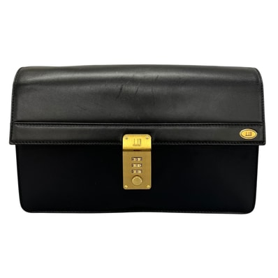 美品 Dunhill ダンヒル クラッチバッグ レザー ブラック メンズ【中古】