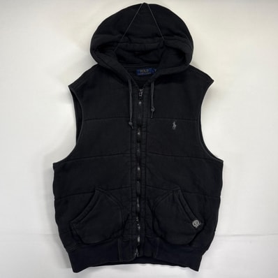 古着 ポロ・ラルフローレン POLO RALPH LAUREN 中綿 フルジップ スウェット ワンポイントロゴロゴ L ブラック メンズ