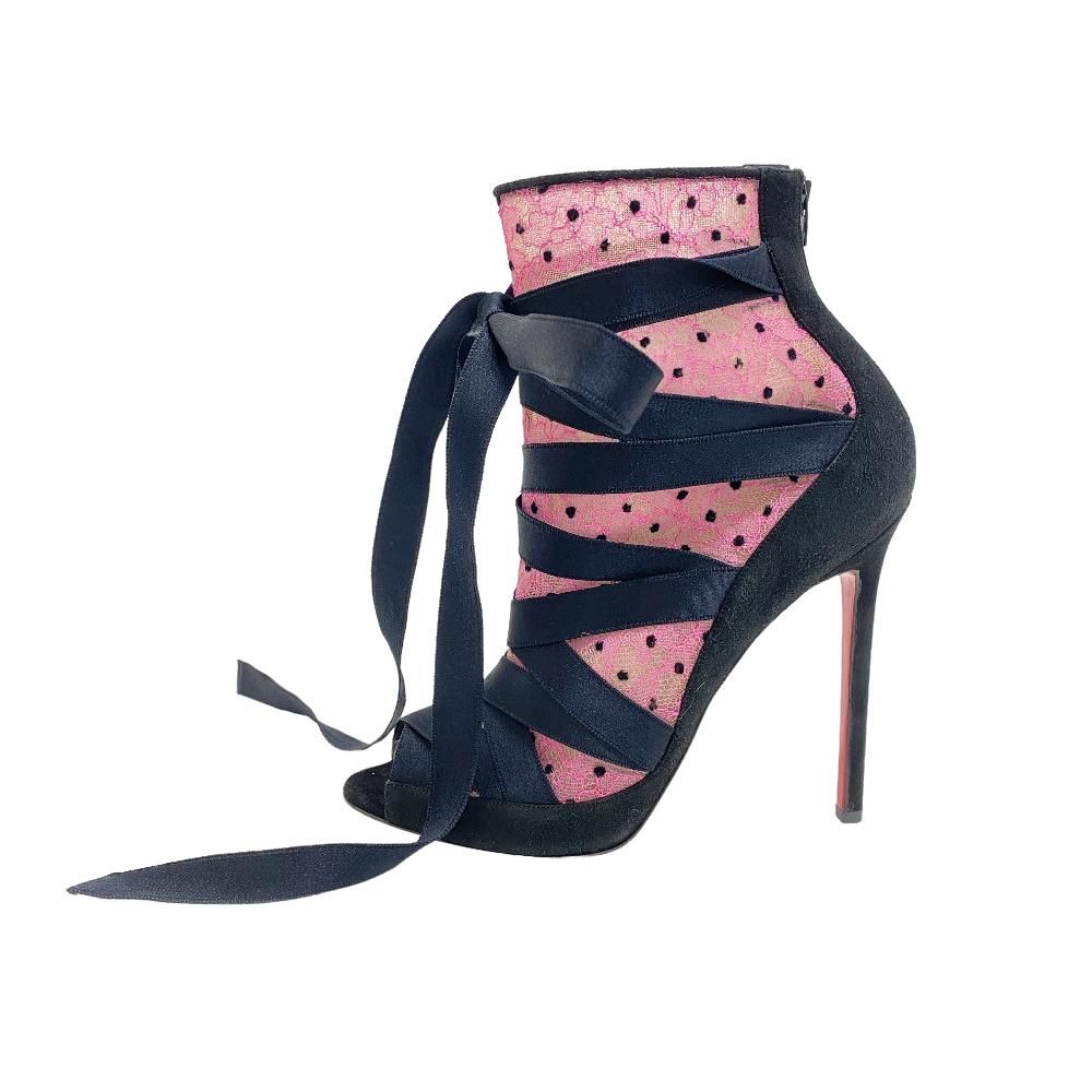 クリスチャンルブタン Christian Louboutin パンプス オープントゥパンプス メッシュ×スエード ブラック