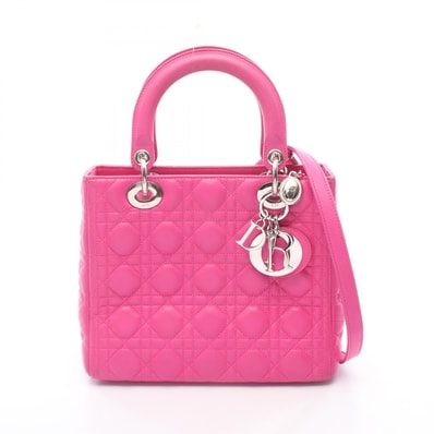 ディオール Dior LADY DIOR ミディアム カナージュ ハンドバッグ バッグ レザー レディース ピンク系 【中古】