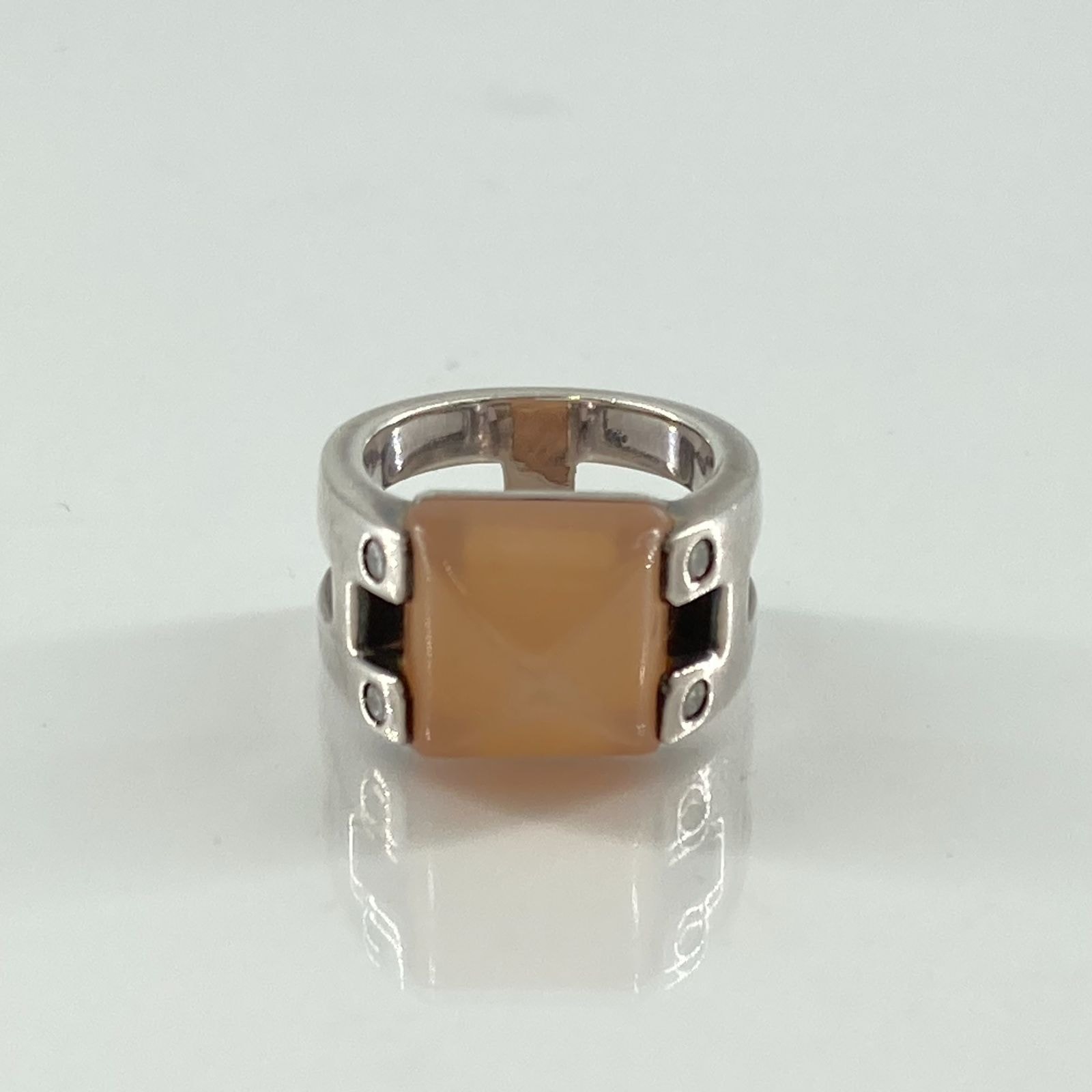 HERMES(エルメス) メドール ムーンストーン 4Pダイヤモンド リング #49 Ag925 シルバー