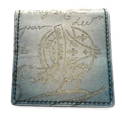 Berluti 希少 美品 ベルルッティ オリジン カリグラフィ スクリットレザー マネーパース コインケース ベネチアン レザー ライトブルー ベージュ ミニ メンズ ABランク 中古 鑑定済 ベルルッティコインケース