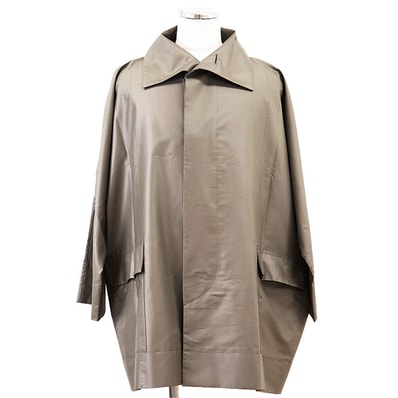 【美品】ISSEY MIYAKE イッセイミヤケ ステンカラーコート ポリエステルツイル サイズ 2 メンズ フロントフライ 比翼仕立て ビッグカラー バルマカーン アウター カーキ 日本製
