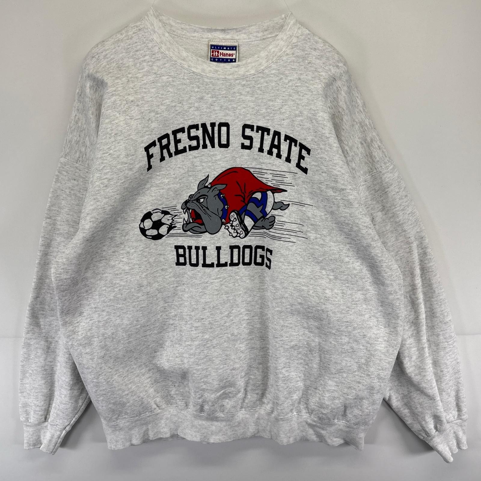 古着 ヘインズ Hanes スウェット プルオーバー 大きいサイズ FRESNO STATE トレーナー クルーネック BULLDOGS グレー系 メンズ