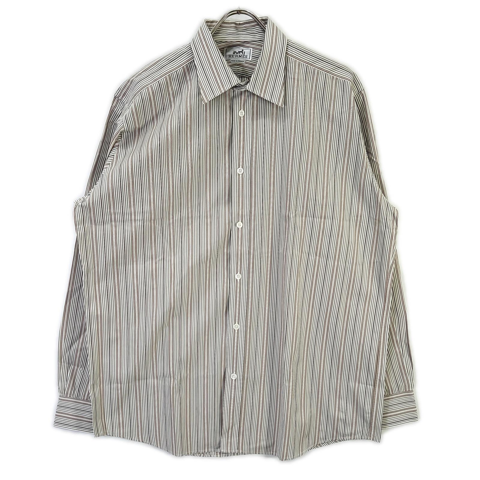 エルメス 【美品】ストライプ セリエボタン 長袖シャツ 41/16