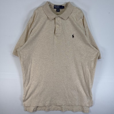 古着 90's/90年代 ポロバイラルフローレン Polo by Ralph Lauren 半袖 ポロシャツ ロゴ 刺繍 2ボタン 肉厚 L ベージュ 無地 メンズ